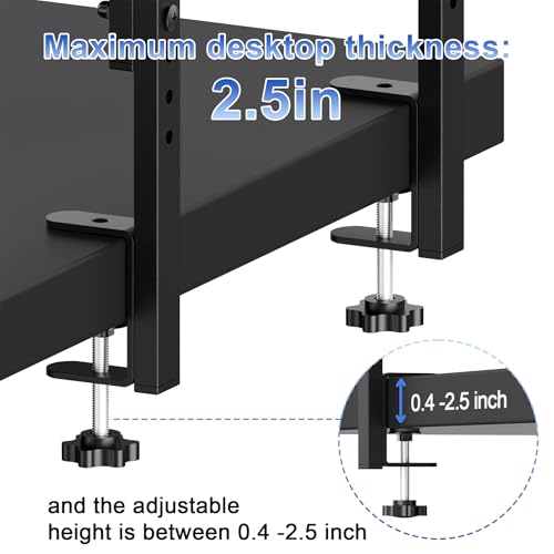 2 Tier Clamp on Desk Shelf | Office Desk Shelves Organizer, Wood Desktop Supplies Storage Rack, Desk Organizers and Accessories (Black)