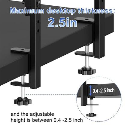 2 Tier Clamp on Desk Shelf | Office Desk Shelves Organizer, Wood Desktop Supplies Storage Rack, Desk Organizers and Accessories (Black)