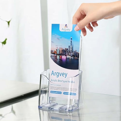 Argvey Acrylic Brochure Holder 4x9 Inch, Clear Pamphlet Holder Display Stand for Trifold 4 Inch Flyers, Booklets, Table Signs, Plastic Rack Card Holder for Office, Home, Store, 6 Pack