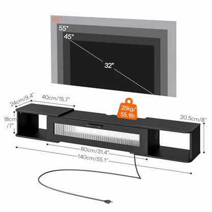HOOBRO Floating TV Stand with LED Light Power Outlet for TVs up to 65”, Wall Mounted TV Shelf, Modern Media Console Entertainment Center Under TV, for Living Room Bedroom, Black BK34UDDS01G1
