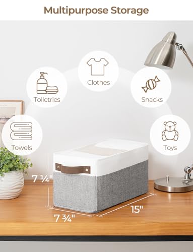 StorageWorks Narrow Storage Bins, Small Basket for Closet and Shelves, Rectangular Fabric Organizer with Handles, Toilet Paper Storage, Gray and White, 2-Pack
