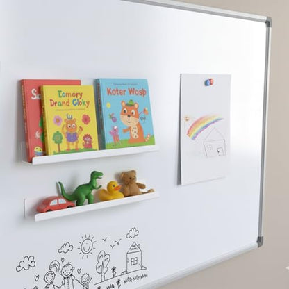 2 Pack Magnetic Book Shelf for Whiteboard - 17 Inch Reusable Acrylic Magnetic Shelves, Holds 11 lbs, Magnetic Book Display for Classrooms, Kitchen(White)