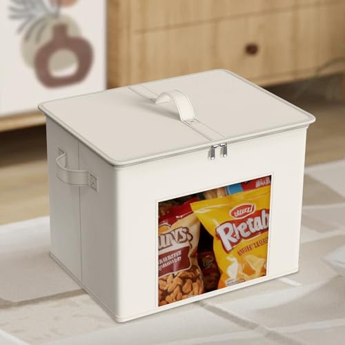 Zilink Fabric Storage Bins with Lid Sweater Closet Organizer, Beige,4 Pack | Stackable, Smooth Zipper, Clear Window, Cloth Storage Bins, Closet Organizers and Storage Box for Home, Office, Bedroom