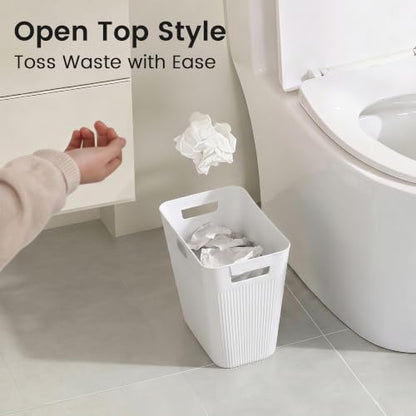 JOYMOOP Slim Trash Can 3-Pack, 2.2 Gallon Plastic Wastebasket for Bathroom, Bedroom, Office, Kitchen with 4 Rolls Bags, White