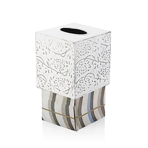 Country Chic Modern Farmhouse Tissue Box Holder, Decorative Metal Tissue Cover, Rustic Square White Style