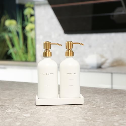Gold Soap Dispenser Set | Glass Soap Dispenser with Stainless Steel Pump, Perfect for Modern Kitchen Counter Decor