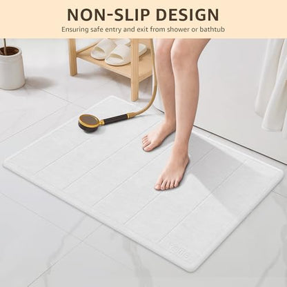 Yolife 32"x 20" Stone Bath Mat Large, Diatomaceous Earth Bath Mat for Bathroom, Super Absorbent Quick Drying Stone Shower Mat, Non-Slip Natural Diatomite Bathroom Floor Mat, Easy to Clean (White Grey)