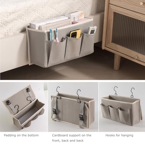 Bedside Caddy/Bedside Storage Organizer Hanging Bag with Three Options,Suitable for home beds, sofas, and dormitory beds—can hold magazines, books, phones, iPads, remote controls. (Gray)