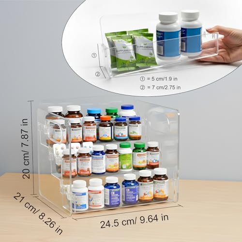 3-Tier Vitamin Storage Organizer, Organizer For Vitamin Bottles And Medicine Bottle, Vitamin Bottle Organizer For Countertop, Bathroom Cabinet Storage Items Are Clearly Visible