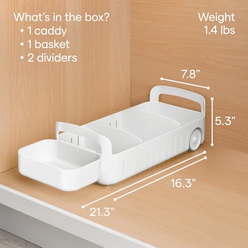 RollOut Caddy Rolling Storage Bin with 2 Adjustabl... (White | Plastic)