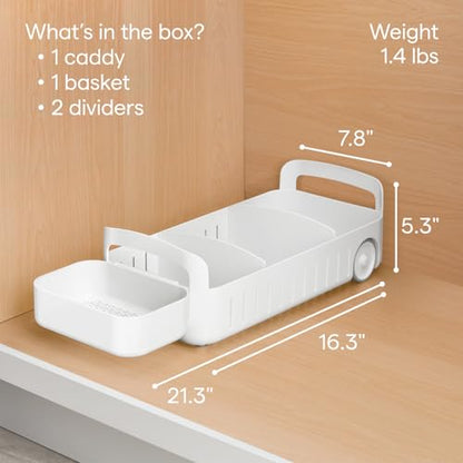 RollOut Caddy Rolling Storage Bin with 2 Adjustabl... (White | Plastic)