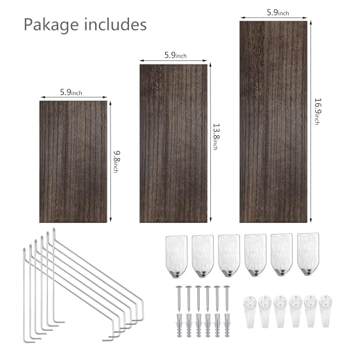 Floating Wall Shelves, Rustic Wood Wall Mounted Shelf Set of 3 | No Drill Adhesive Renter Friendly Floating Shelf, Display Rack for Plants Decor Bedroom Bathroom Kitchen