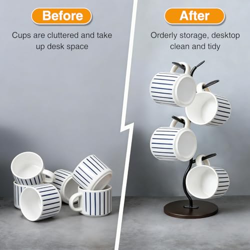 Mug Holder, Coffee Mug Holders Tree with 5 Hooks, Metal Coffee Cup with Stable Wooden Base, Countertop Organizer for Kitchen & Cafe