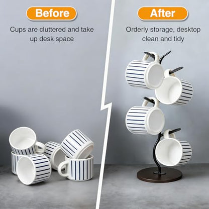 Mug Holder, Coffee Mug Holders Tree with 5 Hooks, Metal Coffee Cup with Stable Wooden Base, Countertop Organizer for Kitchen & Cafe