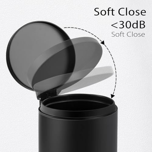 TIPGO 1.2 Gallons Small Black Trash Can, Bathroom Garbage Can with lid, Foot Pedal Trash Bin, Mini Round Wastebasket for Bathroom, Bedroom, Office, 4.5 Liters, Matte Black