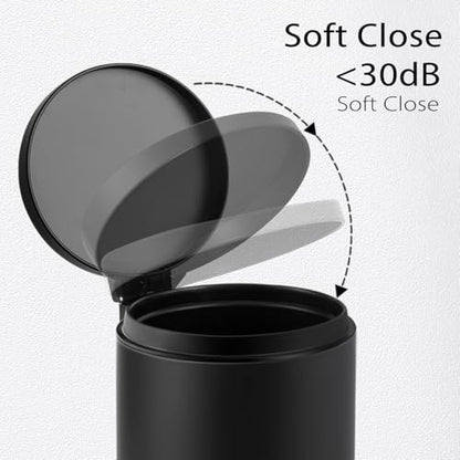TIPGO 1.2 Gallons Small Black Trash Can, Bathroom Garbage Can with lid, Foot Pedal Trash Bin, Mini Round Wastebasket for Bathroom, Bedroom, Office, 4.5 Liters, Matte Black