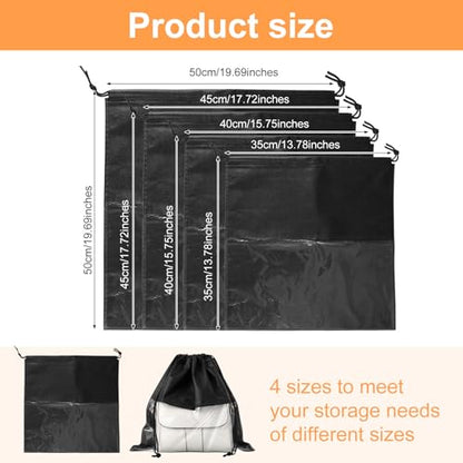 12 Pcs Dustproof Drawstring Bags Purse Dust Storage Bags for Handbags Covers Non Woven Fabric Cloth Pouch String Packing Organizer Shoe Pouch (Assorted Sizes, Black)