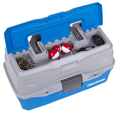 Flambeau Outdoors 6382 2-Tray Tackle Box, 15 Compartments, Blue and Gray | Cantilever 2-tray box, 15 compartments with 6 removable dividers, bulk base storage, Draw Tite latch, medium size