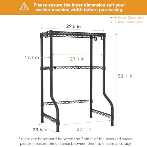U16 Upgraded Washer Dryer Stacking Rack for Narrow Laundry Room | Metal Over Washer and Dryer Storage Shelves, Laundry Space Saver for Portable Dryer, 29.5"W x 23.6"D x 53.1"H, Black