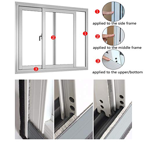 Weather Stripping Brush for Sliding Windows/Doors Frame Side,Pile Self Adhesive Weatherstrip Seal Strip Sealer Draft Stoppers (32ft x11/32 Backing x 9/16 Brush inch, Grey)