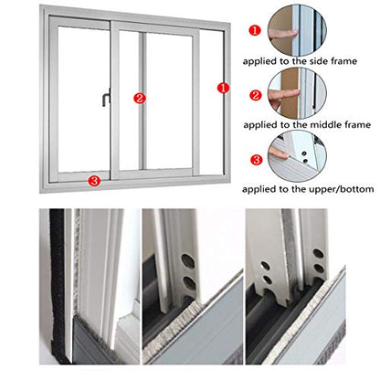 Weather Stripping Brush for Sliding Windows/Doors Frame Side,Pile Self Adhesive Weatherstrip Seal Strip Sealer Draft Stoppers (32ft x11/32 Backing x 9/16 Brush inch, Grey)