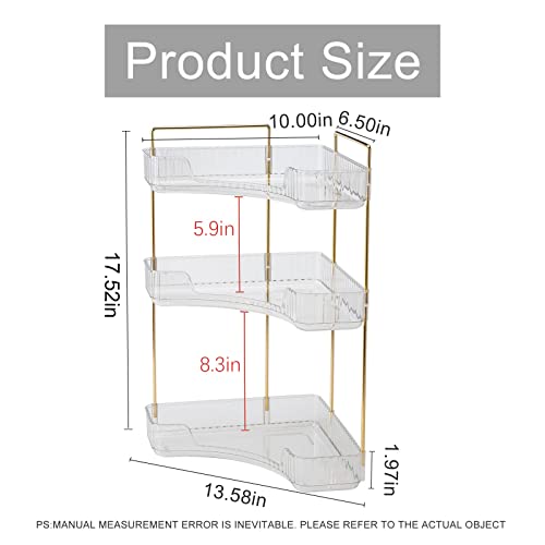 INVSSENE Corner Bathroom Countertop Organizer, Vanity Trays for Counter, Makeup Organizers, Perfume Tray, Kitchen Spice Rack, (Clear, 3 Tiers)