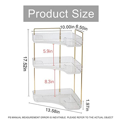 INVSSENE Corner Bathroom Countertop Organizer, Vanity Trays for Counter, Makeup Organizers, Perfume Tray, Kitchen Spice Rack, (Clear, 3 Tiers)