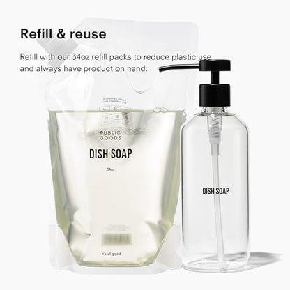 Glass Dish Soap Dispenser Pump for Kitchen Sink | Liquid Dish Soap Refill Bottle | Made with Clear Borosilicate Glass and Black Stainless Steel | 16 Oz Dispenser