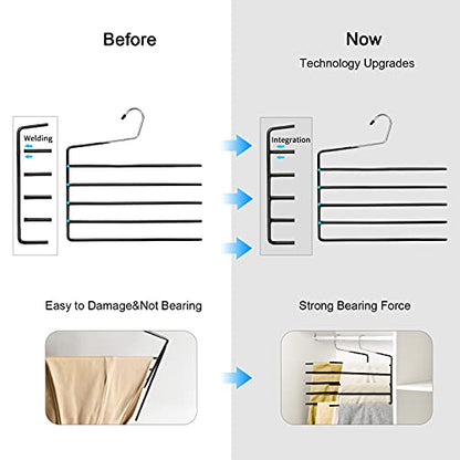 Nature Smile Pants Hangers 3pack, Heavy Duty Multi Layers Space Saving Slack Hangers,Non Slip 5 Tier Open-Ended Pants Hanger Closet Storage Organizer for Garden Flags Trousers Jeans Scarf