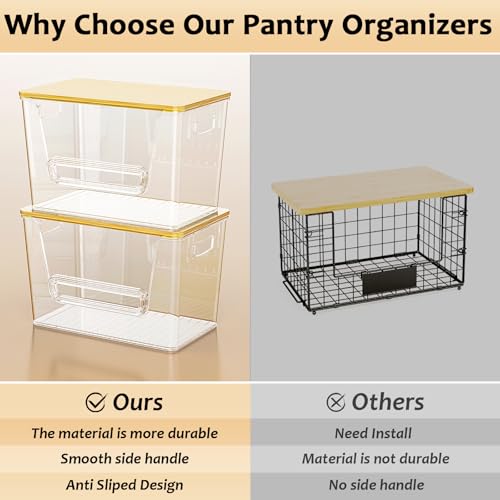 Delamu 3 Pack Pantry Organizers and Storage,Trash Bag Dispenser with Bamboo Top,Stackable Trash Bag Dispenser Under Sink Organizer for 4-30 GalBags,Onion,Potato,Fruits,Clear