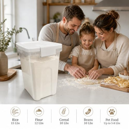 Rice Storage Container 10-15 Lbs, Airtight Flour Dry Food Bin with Scoop