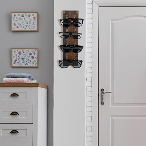 Set of 2 Rustic Mounted Sunglasses Storage Organizer Wood Eyeglasses Holder Sunglass Rack Eyeglasses Display Rack with Metal Hooks Glasses Wall Decor Hanging Jewelry Organizers for Home