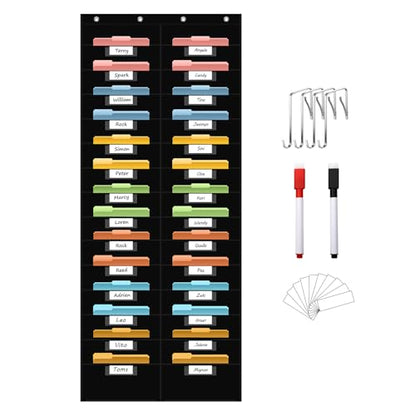 ANCOMEDO 28 Pocket Hanging Wall File Organizer with 28 Name tag Pockets, File Storage Pocket Chart for Classroom and Office Use. Keeps Assignments, Files, Scrapbooks, and Papers Neatly Organized.