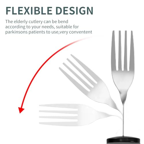 Adaptive Utensils for Elderly, Easy Grip Non-Slip... (Gray/Silver | Stainless Steel)
