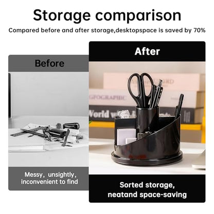 deli Office Supplies Set, Desk Accessory Organizer Kit, Black | Stationary Set, Desk Supplies with Rotating Multi-Functional Pen Holder &Stapler Set for Office, School, Home