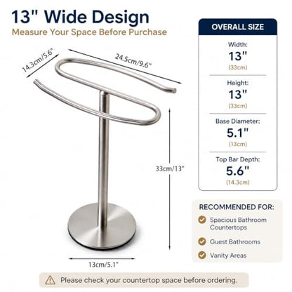 Brushed Nickel Hand Towel Holder Stand,13 Inch Free-Standing Towel Rack, SUS304 Stainless Steel Towel Bar Rack Stand, Tower Bar for Bathroom Kitchen Vanity Countertop…