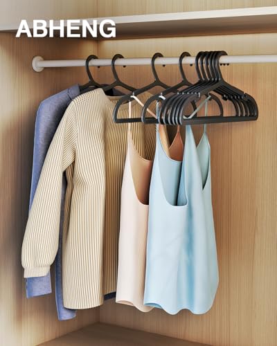 ABHENG 50 Pack Clothes Hangers, Non Slip Plastic Coat Hangers, Space Saving Hangers, Heavy Duty, Hanging Dry Wet Clothes,16.4" x 8.3", Black, UAPY0550B