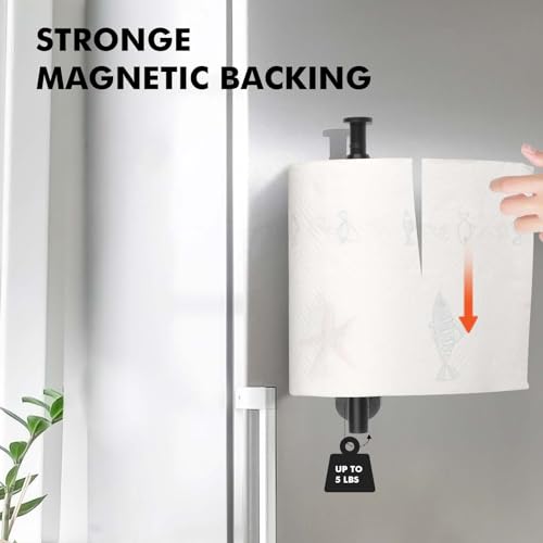 Magnetic Paper Towel Holder, One Hand Operable Pap... (Black)