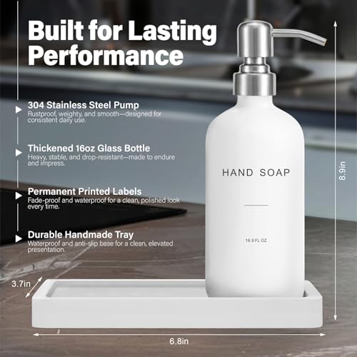 White Soap Dispenser for Kitchen Sink, Silver & White | Dish and Hand Soap Dispenser with Silver Stainless Steel Pump, Perfect for Kitchen Decor and Accessories