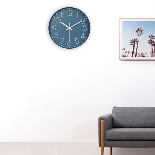 12 Inch Silent Non-Ticking Battery Operated Quality Quartz Round Wall Clock Modern Decor Clock for Home Office Bedroom Bathroom(Cerulean/Blue Color)
