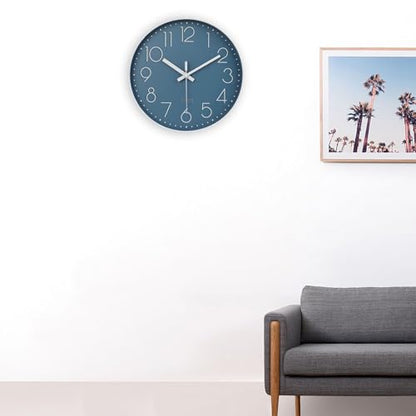 12 Inch Silent Non-Ticking Battery Operated Quality Quartz Round Wall Clock Modern Decor Clock for Home Office Bedroom Bathroom(Cerulean/Blue Color)