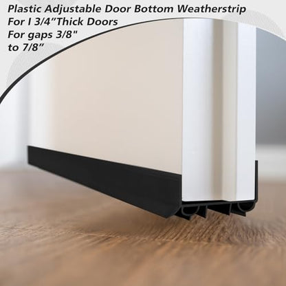 Lineshading 2 Sets Door Sweep Plastic PVC 1 3/4" x 36" Slide on Bottom Exterior Door Seal Strip for Weather Stripping Draft Stopper (Black)