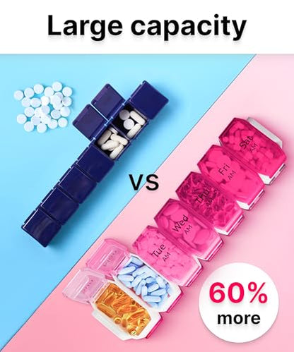 BEXEEN Extra Large Pill Organizer 2 Times a Day, XL Pill Box 7 Day with Big AM/PM Compartments, Fits Large Vitamins, Supplements & Gummies, for 7 or 14-Day Use, Color-Coded, Senior-Friendly, No Spills