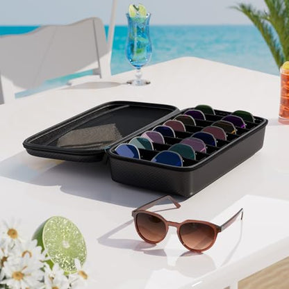 Travel Sunglasses Organizer, Hard Shell Sunglass Case Adjustable Slots for Multiple Sunglass Eyeglass Case
