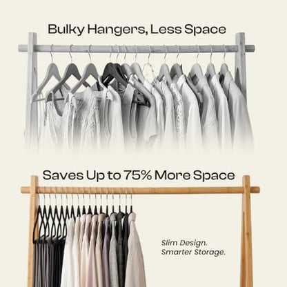 Utopia Home Velvet Hangers 50 Pack – Luxury Non-Slip Slim Hangers Black | Luxury Non-Slip Slim Pant & Coat Hangers, Strong Space-Saving Clothes Hangers with Pants Bar and 360° Swivel Hook
