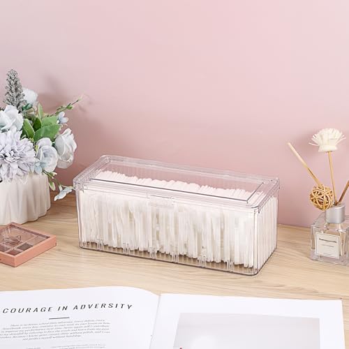 Clean Pads Container for Bathroom,Plastic Makeup Sponge Organizer | Square Cotton Pad Holder Dispenser for Makeup Desktop Organizer with Lid for Vanity