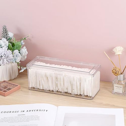 Clean Pads Container for Bathroom,Plastic Makeup Sponge Organizer | Square Cotton Pad Holder Dispenser for Makeup Desktop Organizer with Lid for Vanity