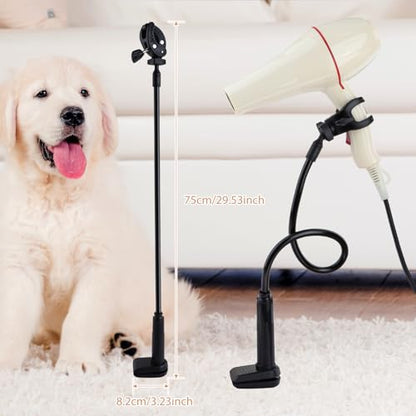 DYNWAVE Dog Hair Dryer Stand, Pet Grooming Table Hair Dryer Holder Hose Tube Holder Hands- Groomers Adjustable Third Arm with Clamp, 360 Degrees Rotatable Hair Dryer Stand for Dog Cat Grooming