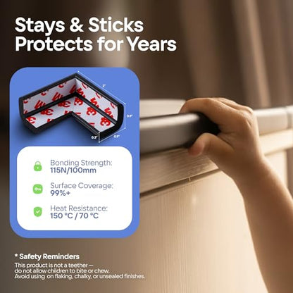 Baby Proof Corners & 15ft Edges with Furniture Corner & Edge Safety Bumpers, Impact-Absorbent Bumper & 4 Foam Corner Protectors, Cushy, Thick, Odorless Table Edge Protectors for Baby, Child | Black