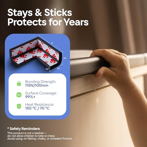 Baby Proof Corners and Edges with Furniture Corner & Edge Safety Bumpers, Impact-Absorbent 18ft Bumper & 8 Foam Corner Protectors, Cushy, Thick, Odorless Table Edge Protectors for Baby, Child | Black